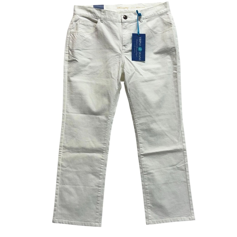 Soft Surroundings Triple Jeans White Women’s 16 Petite Slimming Stretch Straight